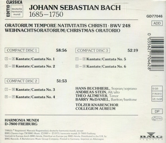 Johann Sebastian Bach, Theo Altmeyer • Barry McDaniel • Tölzer Knabenchor • Collegium Aureum • Gerhard Schmidt-Gaden : Weihnachtsoratorium / Christmas Oratorio (BWV 248) (3xCD, Album, RE, RM)