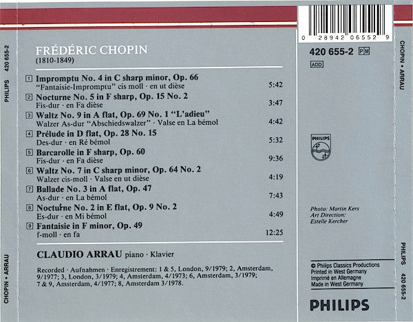 Frédéric Chopin - Claudio Arrau : Fantaisie-Impromptu / Ballade No. 3 / Barcarolle / 2 Nocturnes / 2 Waltzes And Other Works (CD, Comp)