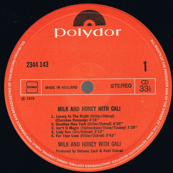 Milk And Honey With Gali Atari : Milk & Honey With Gali (LP, Album)