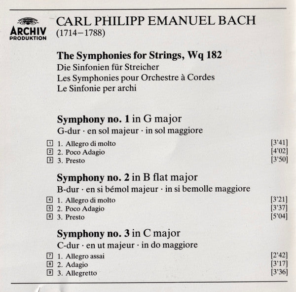 Carl Philipp Emanuel Bach - The English Concert • Trevor Pinnock : The Symphonies For Strings = Die Sinfonien Für Streicher = Les Symphonies Pour Orchestre A Cordes (CD, Album, RP)