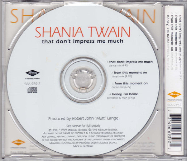 Shania Twain : That Don't Impress Me Much (CD, Single)