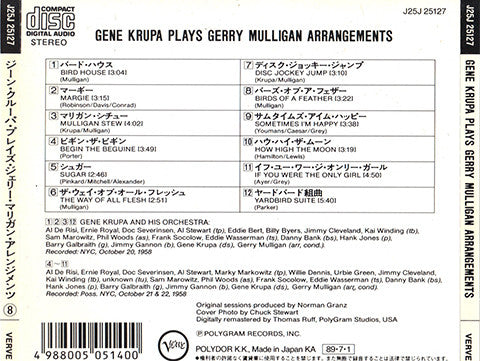 Gene Krupa : Gene Krupa Plays Gerry Mulligan Arrangements (CD, Album, RE, RM)