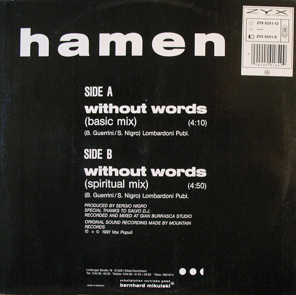 Hamen : Without Words (12")