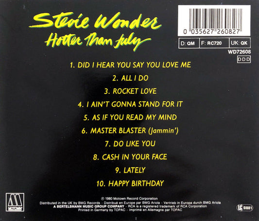 Stevie Wonder : Hotter Than July (CD, Album, RP)