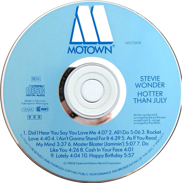 Stevie Wonder : Hotter Than July (CD, Album, RP)