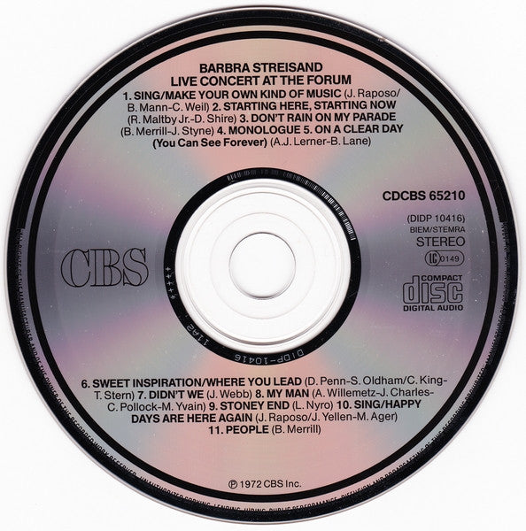 Barbra Streisand : Live Concert At The Forum (CD, Album, RE)