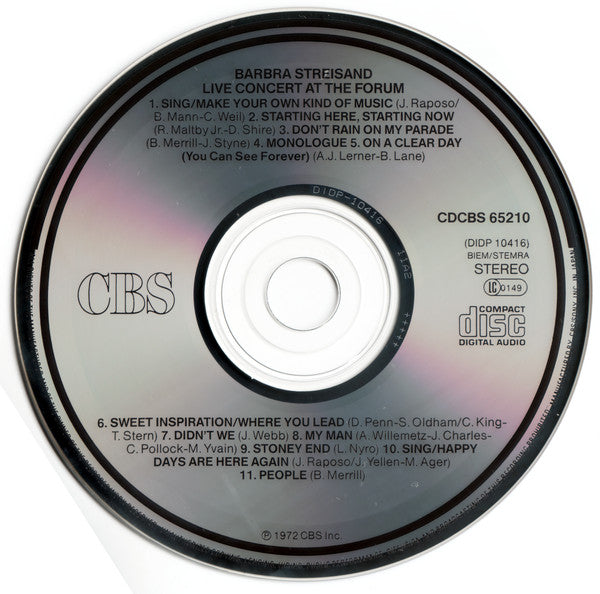 Barbra Streisand : Live Concert At The Forum (CD, Album, RE)