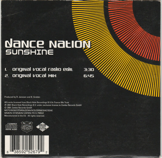 Dance Nation : Sunshine (CD, Single, Car)