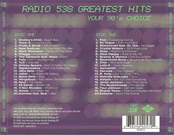 Various : Radio 538 Greatest Hits, Your 90's Choice (2xCD, Comp)