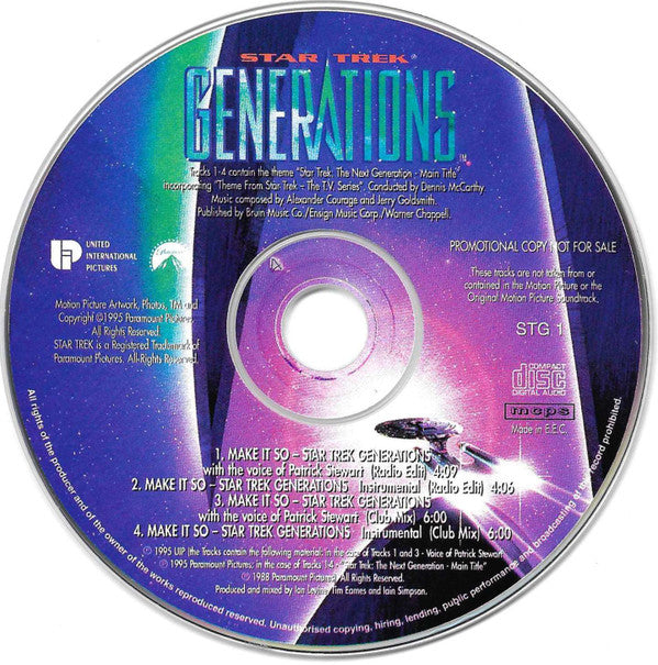 Ian Levine, Tim Eames and Iain Simpson : Make It So - Star Trek Generations (CD, Single, Promo)