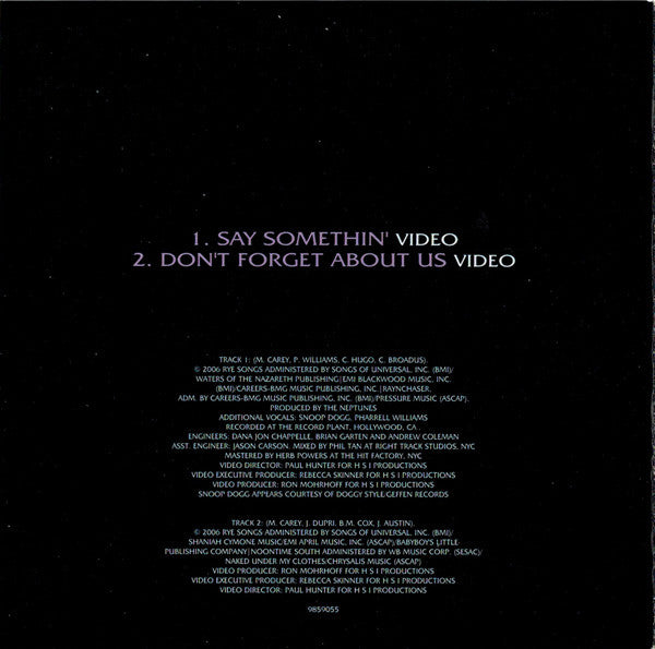 Mariah Carey Feat. Snoop Dogg : Say Somethin' (DVD-V, Single, PAL)