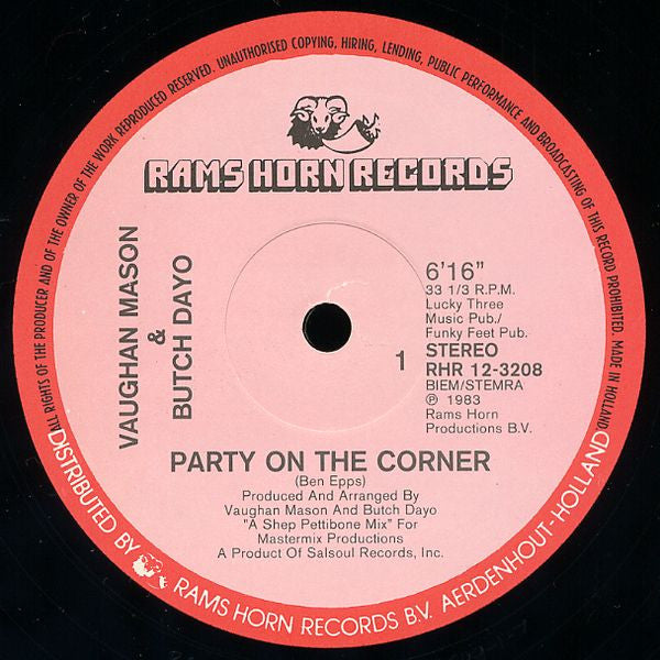 Vaughan Mason & Butch Dayo : Party On The Corner (12")