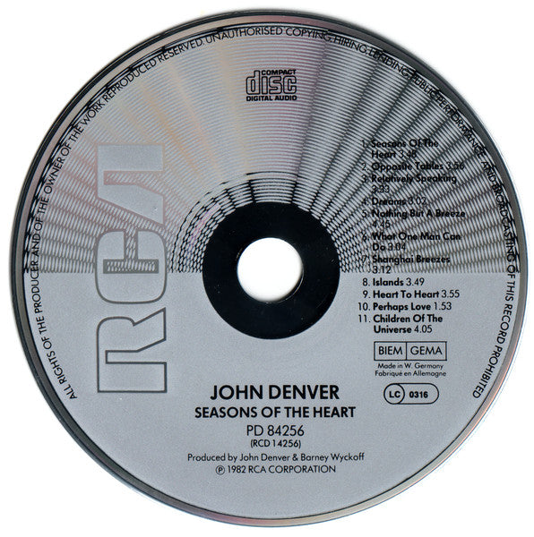John Denver : Seasons Of The Heart (CD, Album, RE)