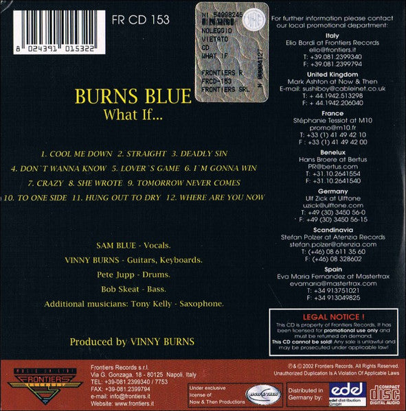 Burns Blue : What If (CD, Album, Promo)