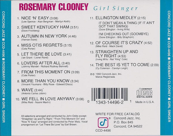 Rosemary Clooney : Girl Singer (CD, Album)