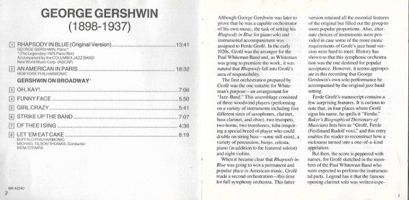 George Gershwin Accompanied By Michael Tilson Thomas : Rhapsody In Blue (The 1925 Piano Roll) - An American In Paris - Broadway Overtures (CD, RE, RM)
