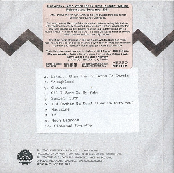 Glasvegas : Later...When The TV Turns To Static (CDr, Album, Promo)