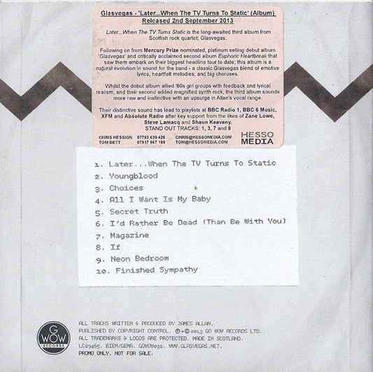 Glasvegas : Later...When The TV Turns To Static (CDr, Album, Promo)