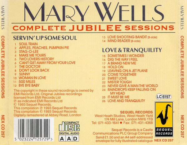 Mary Wells : Complete Jubilee Sessions (CD, Comp, RM)
