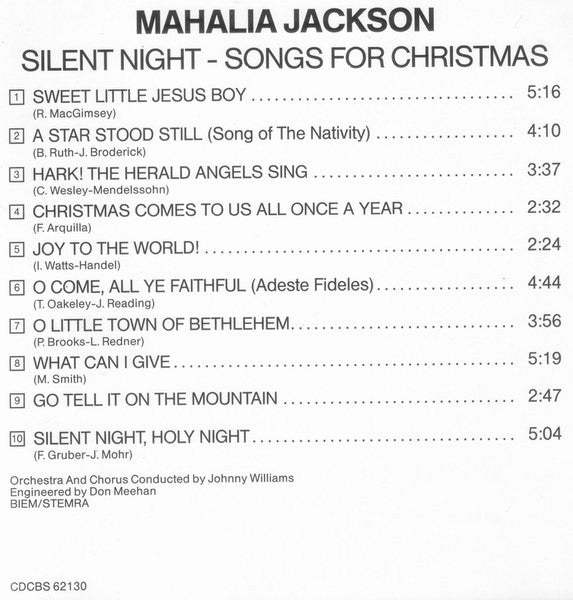Mahalia Jackson : Silent Night - Songs For Christmas (CD, Album, RE)