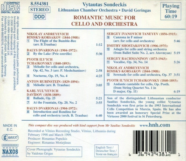 Vytautas Sondeckis, Lithuanian Chamber Orchestra, David Geringas : Romantic Music For Cello And Orchestra (CD, Album)