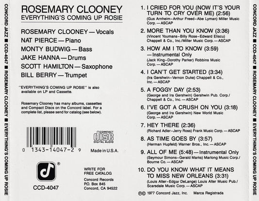 Rosemary Clooney : Everything's Coming Up Rosie (CD, Album, RE)