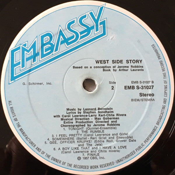 Leonard Bernstein, Stephen Sondheim, Carol Lawrence, Larry Kert, Chita Rivera, Arthur Gordon Smith : West Side Story (LP, Album, RE)