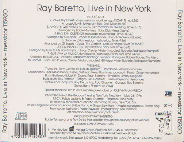 Ray Barretto : Tomorrow: Barretto Live (CD, Album, RE)