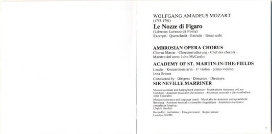 Wolfgang Amadeus Mozart, The Academy Of St. Martin-in-the-Fields, Sir Neville Marriner : Le Nozze Di Figaro. Highlights (CD, Album)