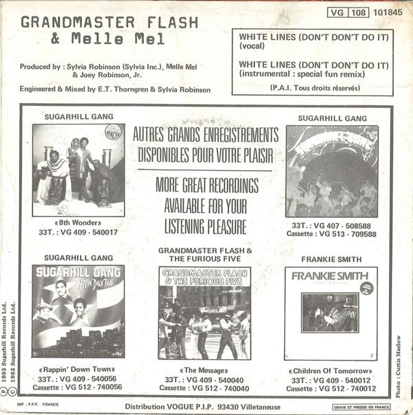 Grandmaster Flash & Melle Mel : White Lines (Don't Don't Do It) (7")