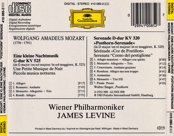 Wolfgang Amadeus Mozart, Wiener Philharmoniker · James Levine (2) : Eine Kleine Nachtmusik · Posthorn-Serenade (CD, Comp)