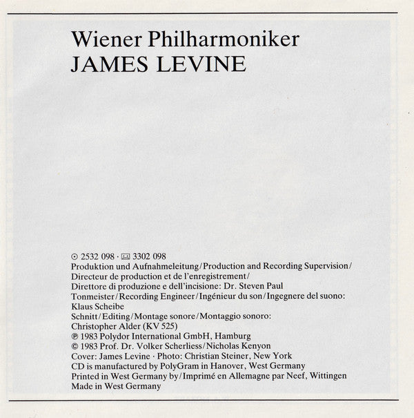 Wolfgang Amadeus Mozart, Wiener Philharmoniker · James Levine (2) : Eine Kleine Nachtmusik · Posthorn-Serenade (CD, Comp)