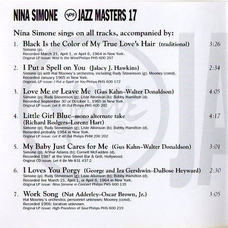 Nina Simone : Verve Jazz Masters 17 (CD, Comp)
