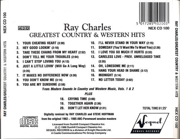 Ray Charles : Greatest Country & Western Hits (CD, Comp)