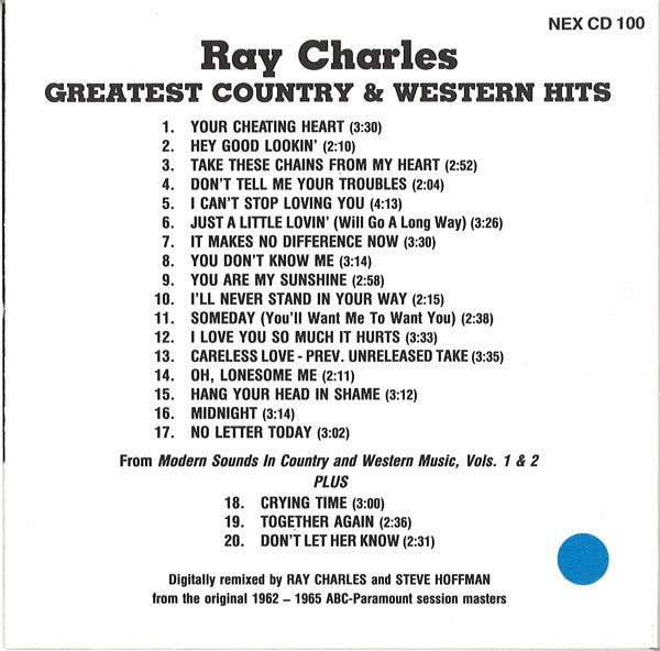 Ray Charles : Greatest Country & Western Hits (CD, Comp)