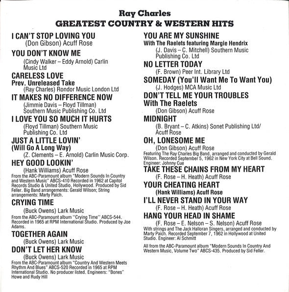 Ray Charles : Greatest Country & Western Hits (CD, Comp)