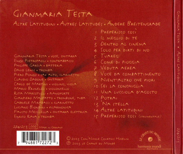 Gianmaria Testa : Altre Latitudini (CD, Album, Dig)