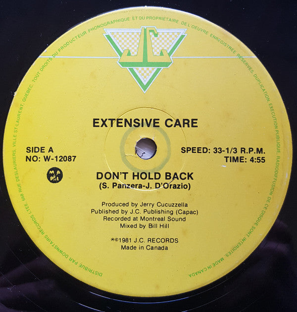 Extensive Care : Don't Hold Back (12")