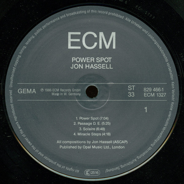 Jon Hassell : Power Spot (LP, Album)