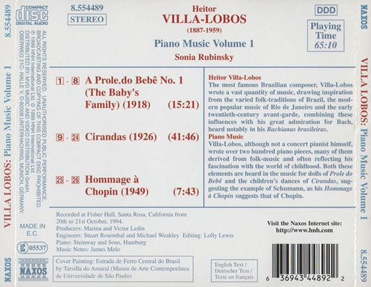 Heitor Villa-Lobos - Sonia Rubinsky : Piano Music Vol. 1 (A Prole Do Bebê No. 1 / Cirandas • Hommage À Chopin) (CD)