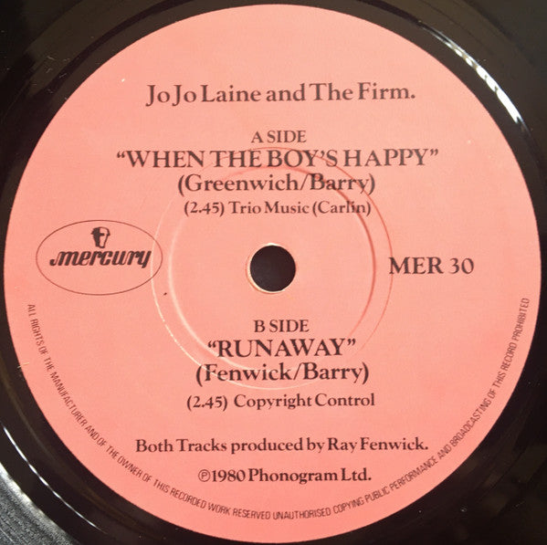 Jo Jo Laine And The Firm : When The Boy's Happy (7", Single)