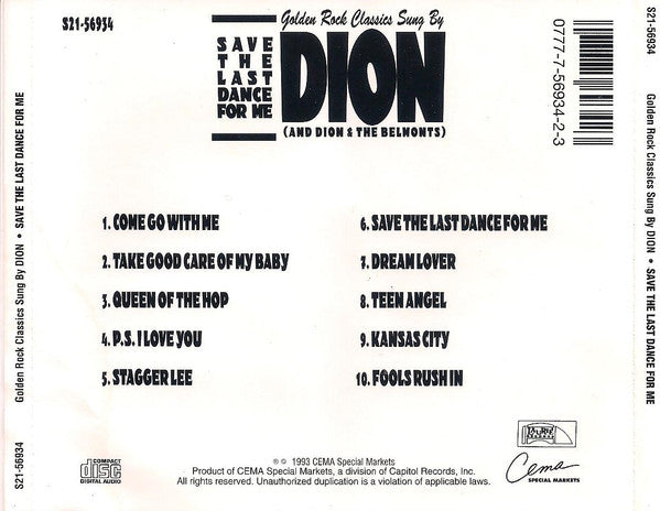 Dion (3) And Dion & The Belmonts : Save The Last Dance For Me: Golden Rock Classics Sung By Dion (And Dion & The Belmonts) (CD, Comp)