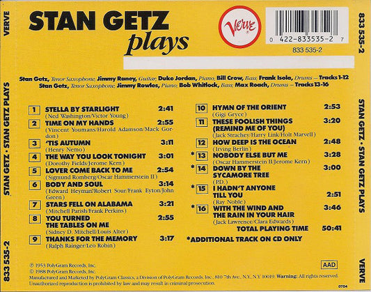 Stan Getz : Stan Getz Plays (CD, Album, RE, RM)
