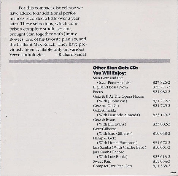 Stan Getz : Stan Getz Plays (CD, Album, RE, RM)