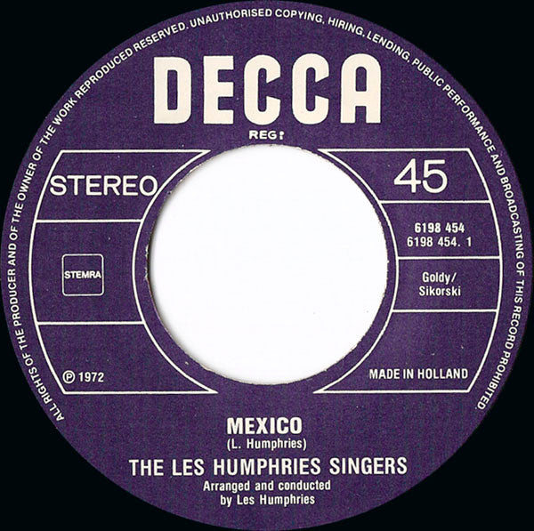Les Humphries Singers : Mexico (7", Single, RE)