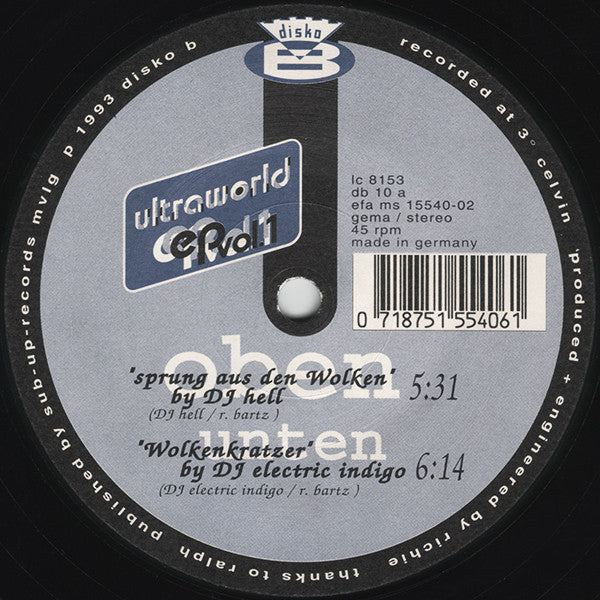 Hell / Electric Indigo : Ultraworld EP Vol. 1 (12", EP, RP)