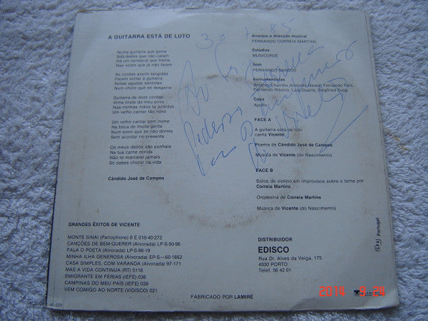 Vicente (Do Nascimento) : A Guitarra Está De Luto (7", Single)