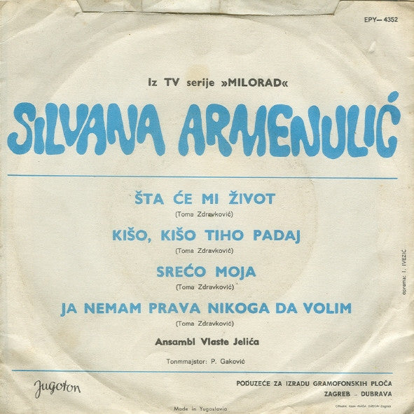 Silvana Armenulić : Šta Će Mi Život (7", EP)