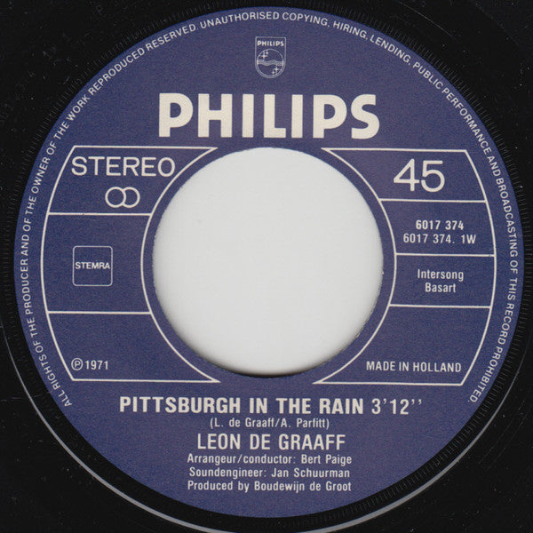 Leon de Graaff : Pittsburgh In The Rain (7", Single, RE)
