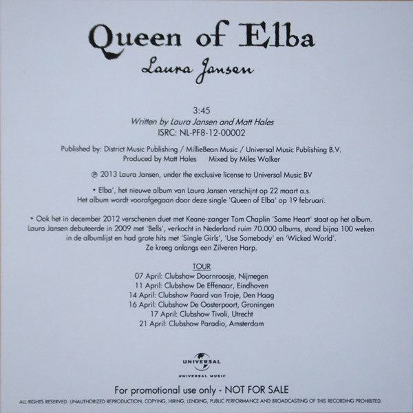 Laura Jansen : Queen Of Elba (CDr, Single, Promo)